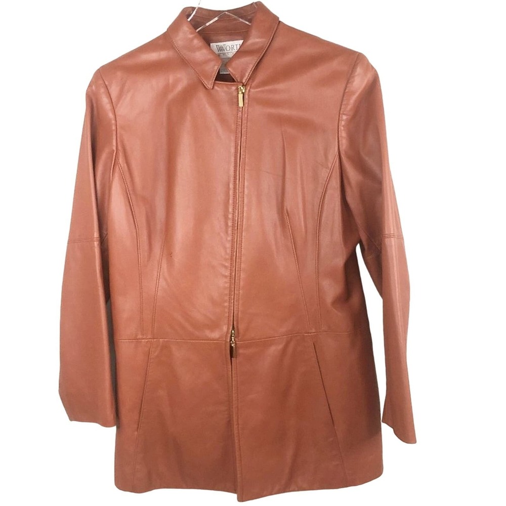 Worth Petite Vintage Women's Camel Brown Leather Jacket Size 12P